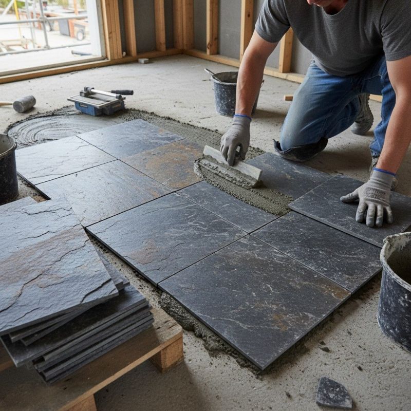 Slate Tile Floor Installation detail